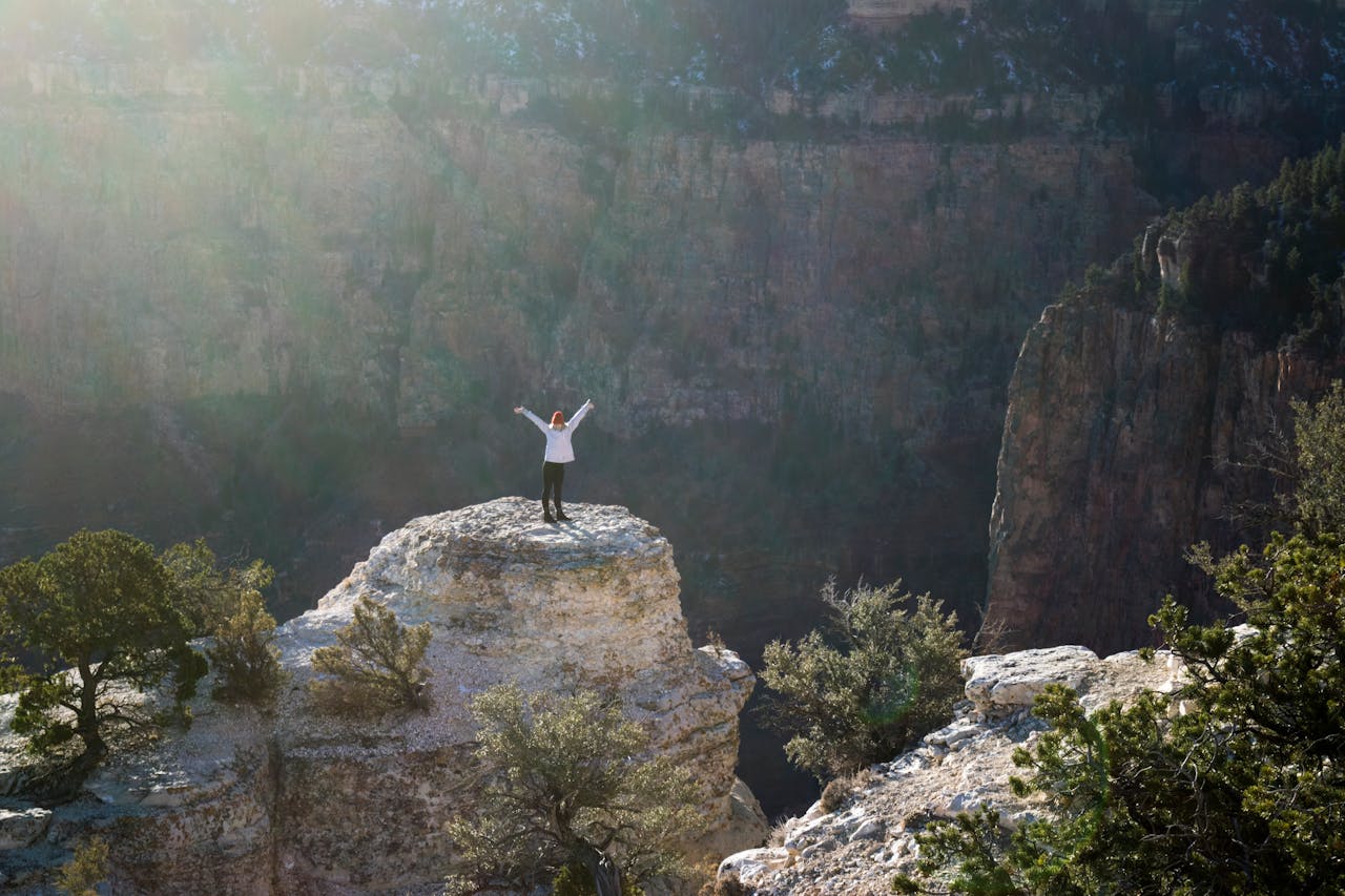 Woman standing on rock formation